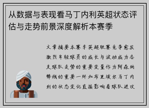 从数据与表现看马丁内利英超状态评估与走势前景深度解析本赛季