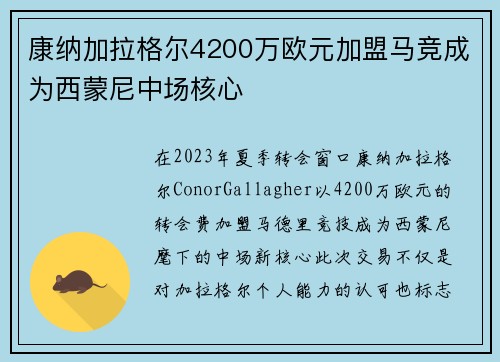 康纳加拉格尔4200万欧元加盟马竞成为西蒙尼中场核心